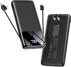 Portable Charger 10000mAh Power Bank with Built-in Cables and Wall Plug, Slim Fast Charging USB-C Battery Pack, Travel Essential Portable Phone Charger Compatible with iPhone, Samsung(Black)