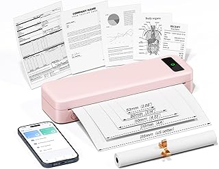 Portable Printers Wireless for Travel, A285M Bluetooth Inkless Thermal Printer Support 8.5" X 11" & A4 Thermal Paper, Small Mobile Printer Compatible with iPhone Android Laptop for Home Receipt, Pink