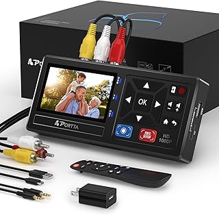 Portta VHS to Digital Converter, Video to Digital Recorder with Remote, Compatible with VHS, VCR, DVR, DVD, Hi8, Mini DV, Gaming Consoles (VCR, VHS/DVD Player, Camcorder Required)