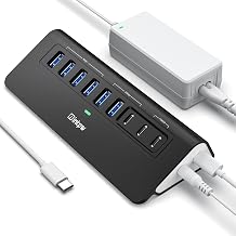 Powered USB Hub 10Gbps,intpw YH6AC 9-Port USB Splitter with USB A/USB C 3.2, 4 USB 3.0, 2 PD 45W Charging Ports, 65W Power Adapter and 3.3FT Cable, Aluminum Black USB Hub for Laptop/PC,iPhone 16/15