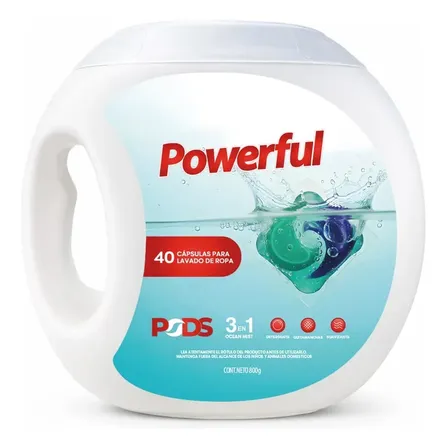 Powerful Capsulas Para Lavado De Ropa 3 En 1 Empaque X40 Uds
