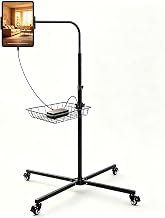 Premium Rolling Tablet Floor Stand with Heavy Duty Industrial Wheels & Storage Basket, Tall Adjustable iPad Stand Floor on Wheels, Universal Mount Holder for iPad Pro, Air, Mini, Phone