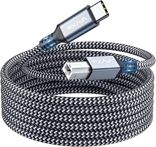 Printer Cable USB C to USB B Printer Cable 10ft, Nylon Braided 480Mbps MIDI Cord for Laptop, Scanner, Audio Interface and DJ Controller