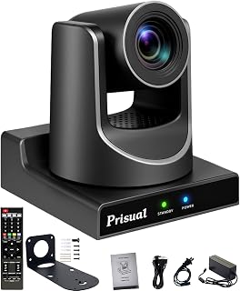 Prisual PTZ Camera Gen 5 AI Auto Tracking, 20X Optical Zoom, SDI HDMI PoE USB IP Streaming, Reliability Metal Body for Church Worship Education vMix OBS (TEM-20S PRO) Free NDI License Upgrade