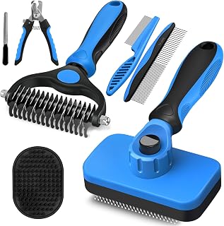 Professional 7 in 1 Pet Grooming kit I Dog Brush & Cat Brush I Dog&Cat Comb I Dog&Cat Nail Clipper/Trimmers with Nail File I Dog Bath Brush I Dog&Cat Flea Comb I Pet Supplies(Deep Blue)