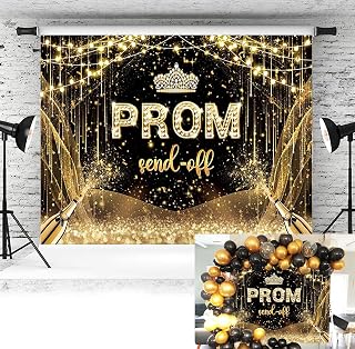 Prom Send Off 2026 Backdrop Black Gold Prom Photography Background Congrats Graduation Prom Night 2026 Party Decoration Banner Photo Supplies (94x70inch(8x6FT))