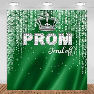 Prom Send Off Backdrop Green and Silver 2026 Graduation Photography Background Party Decorations Class of 2026 Congrats Grad Banner Photo Booth Props (Green and Silver, 6x6ft)