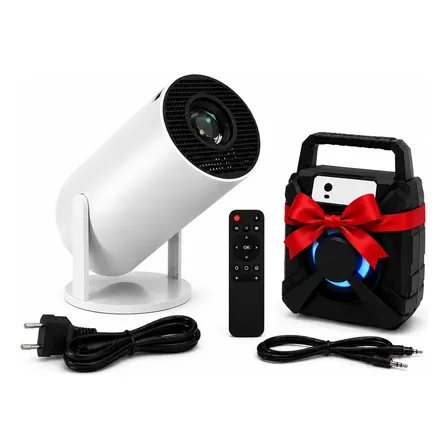 Proyector Port&aacute;til 4k Bluetooth Led+control+cable+parlante Blanco
