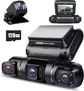 PRUVEEO 360&deg; 4 Channel Dash Cam Front and Rear Inside Left Right, Dash Camera for Cars, Built-in GPS WiFi Night Vision, 24/7 Recording Parking Mode Monitor, 128G Card Included
