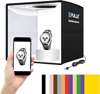 PULUZ 10x10 Photo Light Box, Product Photography Studio CRI95+ 104PCS LED | 10 inch Folding Portable Mini lightbox, Adjustable Brightness, 12 Backgrounds for Watches, Jewelry, Crafts and Small Items