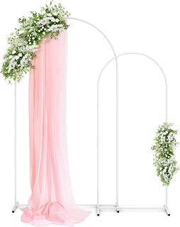 Pureegg Arch Backdrop Stand Set, Metal, Set of 2, 7.2 ft and 6 ft | Wedding, Party, Birthday, Baby Shower, Graduation, Stable Base, White