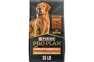 Purina Pro Plan Complete Essentials Chicken & Rice Dry Dog Food, 35 lb Bag | Shredded Blend crunchy kibble with tender pieces, real chicken as the first ingredient, live probiotics for digestive health