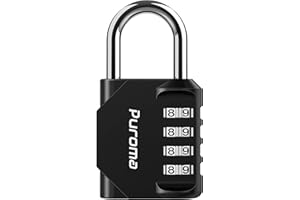 Puroma 1 Pack Combination Lock Locker 4 Digits Combo Padlock Gym Black | For School Gate Fence Toolbox Hasp Storage, Outdoor, Resettable, Weatherproof, Side Window, Crack Cut Resist, Hardened Steel