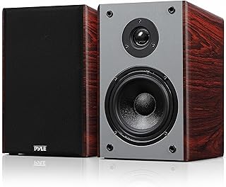 Pyle 5.25&rdquo; Wired Bookshelf Speakers Pair &ndash; 2-Way HiFi Stereo Home Theater Speakers with Silk Dome Tweeter, Woven Woofer, Magnetic Grille and Wall Mount Brackets, Cherry Finish