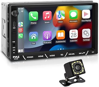 Pyle Double Din Car Stereo with Backup Camera | 1080P HD 7-Inch IPS Touch Screen Radio for Car | 4x60W Power CarPlay and Android Auto with AM/FM & Bluetooth 5.0 | Includes Microphone & Remote Control