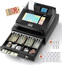 PYY Cash Register for Small Businesses Caja Registradora para Negocio | 8 Digital Dual Screens, 4 Bill 5 Coin Large Locked Drawer Cashier Box, Commercial Electronic Cashing System Restaurant Stores