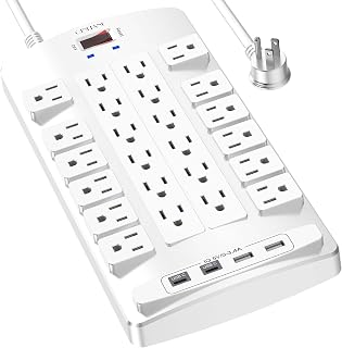 QINLIANF Surge Protector Power Strip - 6Ft Flat Plug Heavy Duty Extension Cord with 24 Outlets and 4 USB Ports(2 USB-C Ports), 4100J, for Home, Office, Dorm, ETL Listed, White