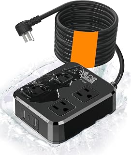 Qiyuan Outdoor Power Strip Weatherproof, 4 Outlets 3 USB (2A1C), 10FT ETL | IPX6 waterproof patio, deck, garden, Christmas lights; wall-mountable; 16AWG flame-retardant; ETL Listed overload protection