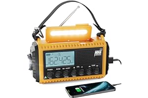 Raynic Emergency Radio, 5000mAh/18500mWh Weather Radio, Solar Hand Crank Radio with AM/FM/SW/NOAA Alert, Cell Phone Charger, Headphone Jack, Flashlight and SOS Siren