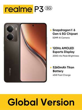 Realme P 5G 8GB+256GB / 12GB+512GB 5G LTE, Global Version, Unlocked Cellphone, Andriod 15 Smartphone For Game, 6.67'' FHD 120Hz Display, 5260mAh Battery Celulares, 50M Camera Mobile Phone 7.97mm Thin, No Adaptor $199.40 8% OFF