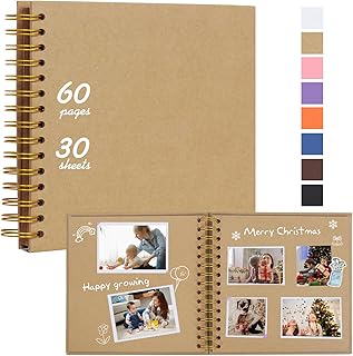RECUTMS 8 x 8 Inch Small DIY Scrapbook Photo Album 60 Pages Hardcover Brown
