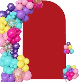 Red 7.2ft Spandex Arch Backdrop Cover (No Stand) | Round Top Double-Sided Spandex Fitted Wedding Arch Cover For Party Birthday Baby Shower Anniversary Event Banquet Decoration