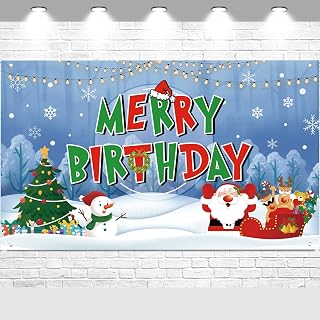 Red Green Merry Birthday Backdrop Banner Photography Background for Home Garden Outdoor Wall Xmas Christmas New Year Bday Party Decorations Supplies 72.8 * 43.3in