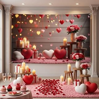 Red Heart Rose Flower Photography Background Romantic Anniversary Wedding Engagement Party Decorations Supplies 71x43 Inch Large Fabric Banner Photo Booth Prop