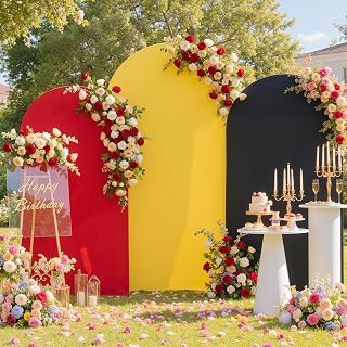 Red Yellow Black Arch Backdrop Cover Set of 3-7.2ft 6.6ft 6ft Racing Car Casino Arch Covers, Wrinkle Free Stretchy Arch Background Stand Cover for Wedding Birthday Party Baby Shower Photo Decor