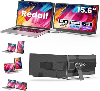 Redalf 15.6" Laptop Screen Extender, FHD 1080P Portable Monitor, Detachable and Plug-Play Travel Laptop Monitor Extender Fit for 14"-17.3" Laptops, Dual Monitor Compatible for Mac/Wins/Dex/Chrome