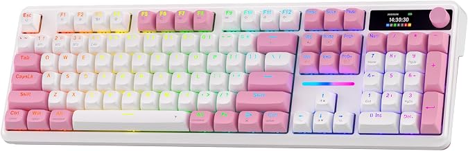 Redragon K762 Wireless Gasket Gaming Keyboard w/Hype Screen & Knob, 104 Keys Mechanical Keyboard, Easy-Control 1.14&rsquo;&rsquo; TFT Info Display, 5-Layer Noise Dampening, Round PBT Keycaps, Custom Linear Switch