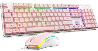 Redragon Updated S107WP Gaming Keyboard and Mouse, RGB Gaming Keyboard and 10000 DPI Mouse Combo with 25-Key Anti-Ghosting, 1K Hz Programmable Mice with Software, Plug & Play to PC, Laptop - Pink