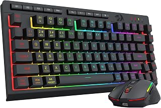 Redragon Wireless Gaming Keyboard and Mouse Combo, Bluetooth/2.4G/USB-C Wired, RGB Backlit, 75% Portable Quiet Rechargeable Macro Membrane Keyboard & 12800 DPI Mouse with Software for Win/MAC