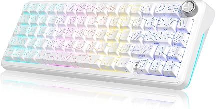 RedThunder K65 Wireless Mechanical Keyboard, CNC Knob, Tri-Mode BT5.0/2.4GHz/USB-C Hot Swappable Custom, Pre-lubed Linear Coconut Switches, Gasket Structure, RGB Gaming Keyboard, White Contour Lines