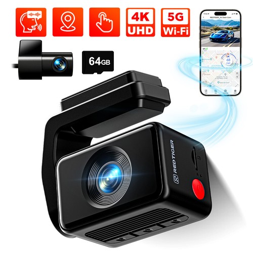 REDTIGER A4 5.8GHz WiFi  Dash Cam 4K Front and Rear Dash Camera ,2" Touch Screen