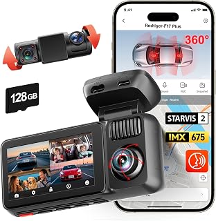 REDTIGER F17 Plus 4 Channel Dash Cam,STARVIS 2 IMX675, 360&deg; Inside & Outside Recording, 2.7K Front + 1080P Cabin & Rear, 5.8GHz WiFi GPS, Voice Control, Touchscreen, Parking Mode, Free 128GB Card, HDR