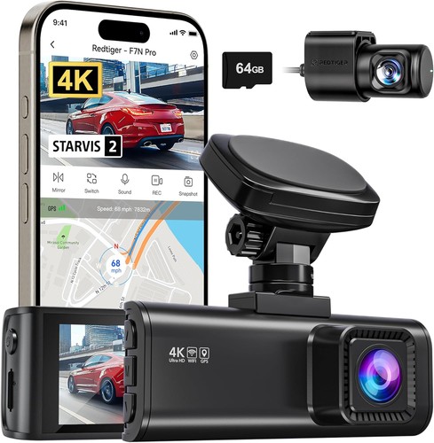 REDTIGER F7N Pro 4K Dash Cam Front and Rear, STARVIS 2 Sensor 64GB Card Included