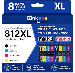 Remanufactured Replacement for Epson 812XL Ink Cartridge Combo Pack for 812 | for Epson WF-7840 Ink Cartridges for 812 for Workforce Pro WF-7840 WF-7820 WF-7310 EC-C7000 Printer (8 Pack, 2B/2C/2M/2Y)