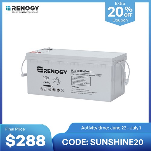 Renogy Deep Cycle AGM Battery 12 Volt 200Ah 2000A Max Discharge Current Off-Grid