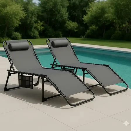 Reposeras Cama Plegable 5 Posiciones Pileta Resistente Pack2 Gris