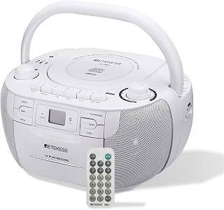 Retekess TR621 CD and Cassette Player Combo, Boombox CD Player(White) | for Home, AM/FM, Tape Recording, TF/USB Drive, AC or D Battery Powered, Headphone Jack, Stereo Sound