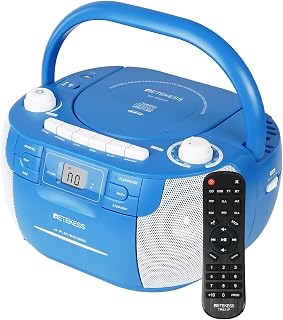 Retekess TR621P CD Player Boombox,Cassette Tape Player,Wireless,AM/FM Radio,Remote Control,Stereo Sound,Tape Recording, USB/TF,AC/D Battery Powered for Home
