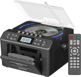 Retekess TR642 Boombox with CD and Cassette Player, Portable AM FM Radio | for Home,Gift,Outdoor,15H Long-Lasting,Sleep Timer,Wireless 5.3, LED Ambient Lighting,AUX/USB/TF Card,Dual-Speaker Stereo