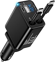 Retractable Car Phone Charger for Samsung S26 S25 Android, 4 in 1 Fast USB C Car Charging Adapter with 2 Flexible USB C Cable, USBC Cigarette Lighter Gift for Men Car Gadgets Electronics Accessories