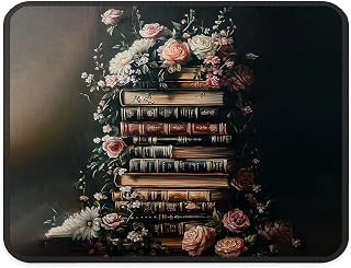 Retro Dark Academia Moody Floral Book Mouse Pad, Book Reader Lover Gifts, Vintage Book Mouse Pad for Work Computers Laptop Home Office Dorm Desk Accessories, 9.5x7.9 Inch