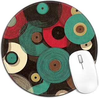 Retro Vinyl Music Record Mouse Pad, Vintage Music Lover Disc Modern Art Round Mousepad Mouse Mat with Anti-Slip Rubber Base for Computer Laptop Home Office Desk, 7.9x7.9 in