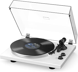 Retrolife&reg; Vinyl Record Player Turntables AT-3600L MM Cartridge Piano White | Vinyls Players Belt-Drive 33 45 RPM Speed with Wireless Output Phono Line USB Digital to PC Recording Classic New Sleek Style