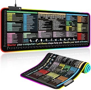 RGB Excel Cheat Sheet Desk Pad-Light Up Waterproof RGB Mouse Pad with Inch Scale,Contain 12 Types of Common Skill in Excel&Word,Excelpad XL Led Desk Mat(Common Office Software 01 with 13 Light Modes)