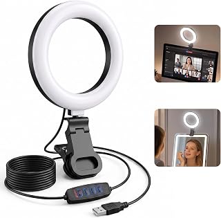 Ring Light for Computer Video Conference - Webcam Light for Monitor Clip On Remote Working Distance Learning Zoom Call Self Broadcasting and Live Streaming Influencer Light Laptop Video Conferencing