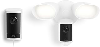 Ring Outdoor Cam Pro, Plug-In (Newest Model), White with Floodlight Cam Pro (Newest Model), White